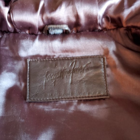 Jacqueline Ferrar Women's Brown Leather Coat with Hood & Tie Waist, Size XL Good - Picture 3 of 14